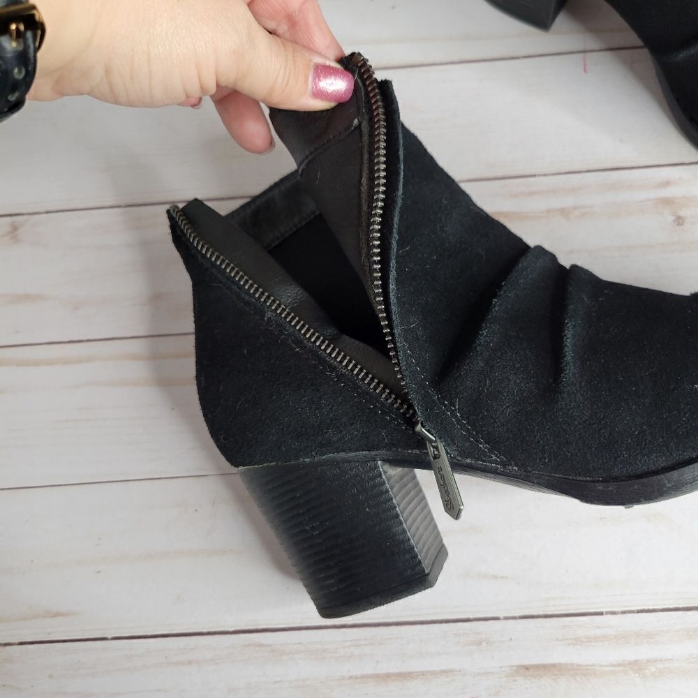 Skechers Black Leather Heeled Booties - Picture 5 of 7